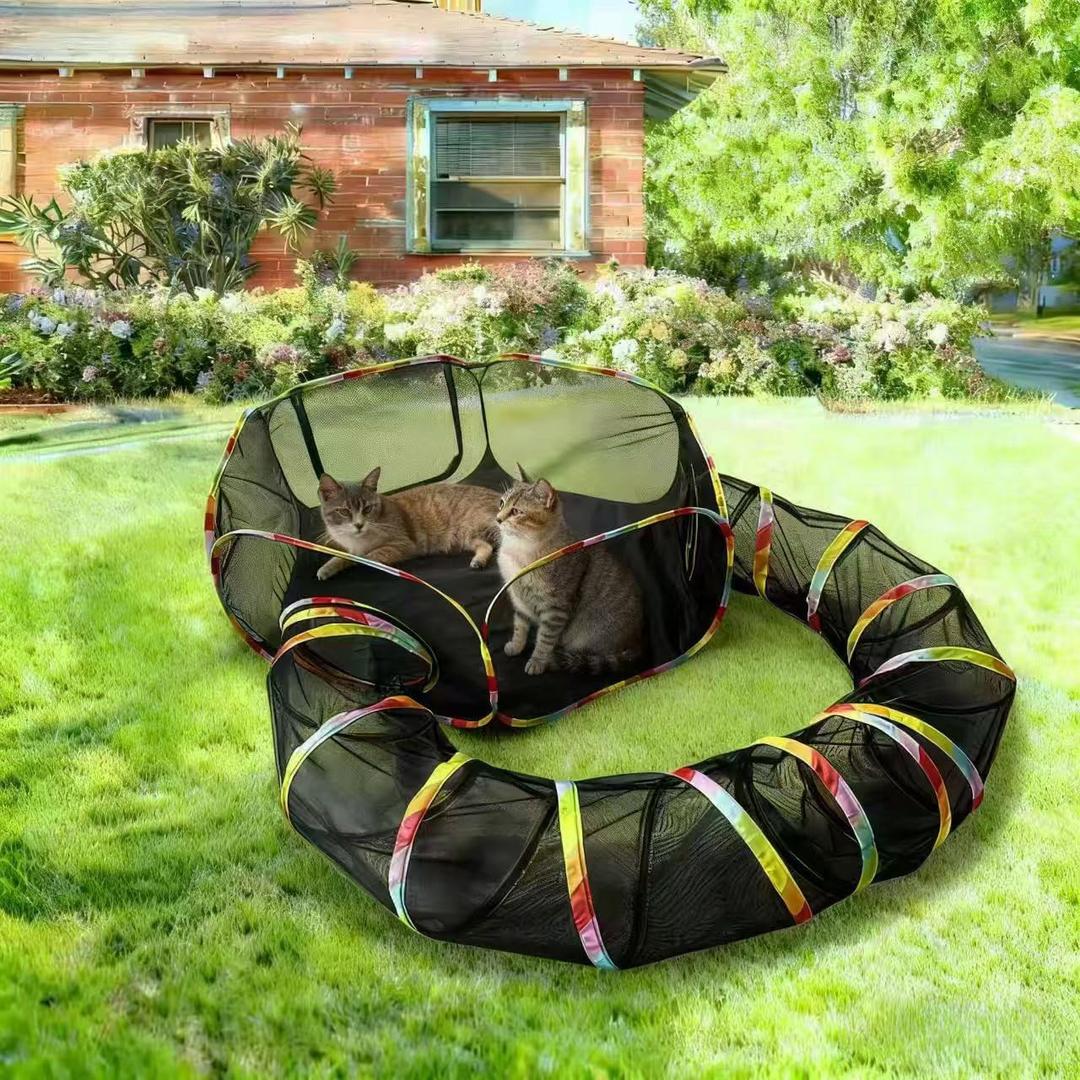 CLKHOWL Outdoor Cat Enclosure, Portable Cat Tents for Outside, Cage Free Outside Cat Playpen Pet Enclosure, Cat Tunnel Outdoor Playground for Indoor Cats & Small Animals (iridescent)