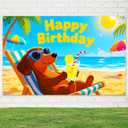 BlissYard Happy Birthday Banner 71x43 inch Dachshund Dog Beach Decration Vacation Party Summer Dog Themed Birthday Banner Celebrations Backdrop Photography Background Photo Booth Prop Wall Decor