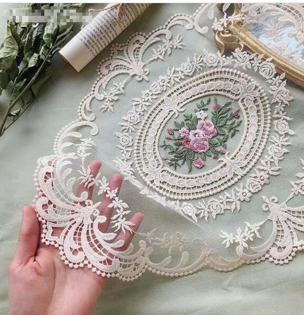 12 Pack Retro Lace Placemats, Elegant French Crochet Doilies, Handmade Embroidered Table Mats, 12x16-in Beige Place Mats Cup Mat for Home Decor/Table Decor/Wedding/Party, Large