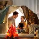 Tioncy 4 Set Fake Fire Campfire Centerpiece 3D Artificial Fake Flames with LED String Lights Fire Cardboard for Summer Camping Party Decorations (11.8 Inch)