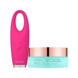 FOREO Eye Revive IRIS 2 Bundle - Lymphatic Drainage Eye Massager IRIS Hydrating Hydrogel Eye Mask, 60 pcs Dark Eye Circle Remover & Eye Bags Remover - Eye Puffiness Reducer - Fuchsia