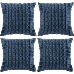 Fancy Homi 4 Packs Dusty Blue Decorative Throw Pillow Covers 18x18 Inch for Living Room Couch Bed Sofa, Rustic Farmhouse Boho Home Decor, Soft Plush Striped Corduroy Square Cushion Case 45x45 cm