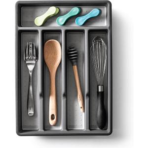 BINO | 5-Slot Silverware Organizer | Small - Grey Cutlery Tray Organizer | Silverware Storage for Drawer | BPA-Free Plastic Organizers with Soft-Grip Lining and Rounded Corners | Utensil Organizer