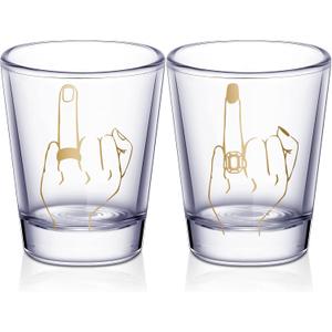 Bride and Groom Glasses 2 Pieces Ring Finger Wedding Funny Bride Wine Glass 2 oz Mr and Mrs Engagement Gifts Stemless for Newlyweds Couples(Classic,1.93 Inch)