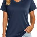 Boladeci Women's Swim Shirts - UPF 50+ Sun Protection Short Sleeve V Neck T-Shirts Workout Tops (Brown, S)