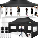 COBIZI 10x20 Pop up Canopy Tent 10x20 Canopy with 6 Sidewalls Waterproof Heavy Duty Commercial Canopy Tent for Parties Outdoor Tent Garden Gazebo Tent, Carry Bag with Wheel(10x20ft, Black)