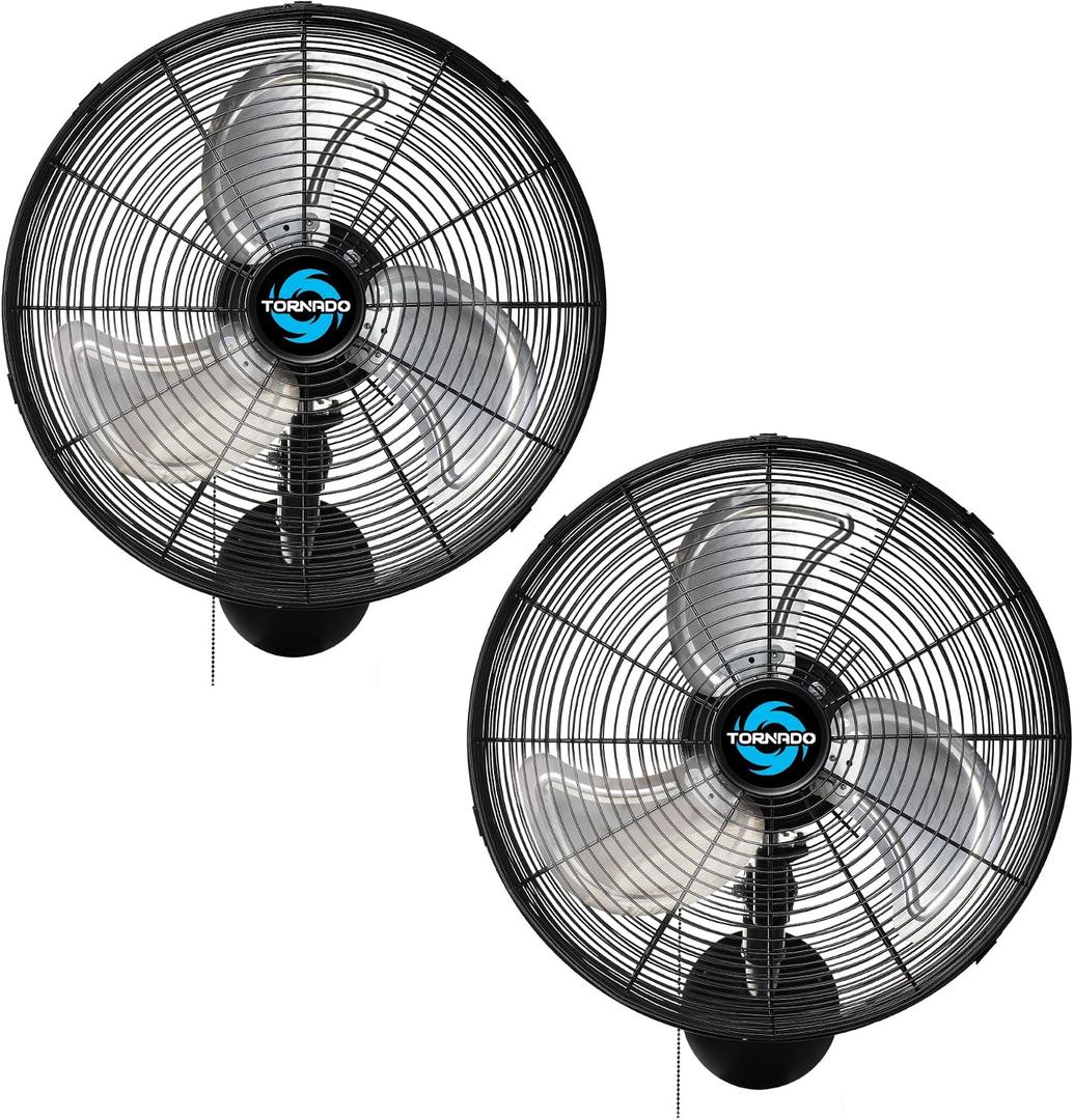 Tornado 2 Pack 16 Inch Pro Series Oscillating Wall Mount Fan -High Velocity Heavy Duty Metal Wall Mount Fan for Industrial, Commercial, Residential, and Greenhouse Use - UL Safety Listed