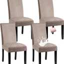 Waterproof Dining Chair Cover,Spandex Fabric Fit Stretch Chair Slipcover,Removable Washable Jacquard Parsons Chair Covers (Khaki,Set of 4)