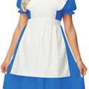 Women Bule White Costume with Apron Halloween Maid Princess Dresses, Size 8