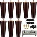 Ruisita 8 Pieces Furniture Couch Legs 6 Inch Round Solid Wood Sofa Legs with M8 T-Nuts Natural Wooden Couch Legs Replacement Leg for Armchair Cabinet Chair Footstool, Mid Century Modern Dresser, Brown