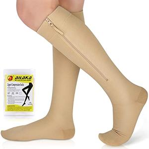 Ailaka Zipper Compression Socks Medical, 15-20 mmHg Knee High Compression Socks for Men Women, Close Toe Support Socks for Varicose Veins, Edema, Recovery, Pregnant, Nurse, Small
