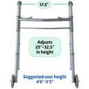 Medline Lightweight Junior/Lower Height Folding Walker with 5 Wheels ( Pack of 4)