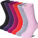 FNOVCO Kids Merino Wool Hiking Socks Toddlers Boys Girls Cozy Thermal Winter Thick Warm Crew Socks 6 Pairs (8-12 Years, Solid Color)