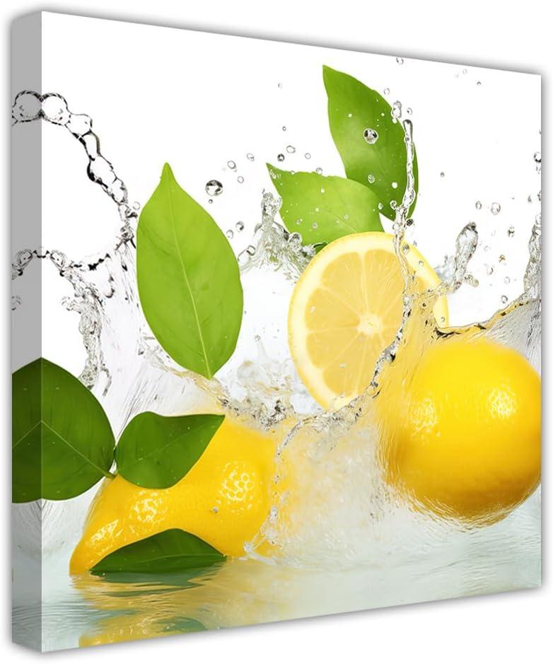 ZHOUWALLPIC Fruit Canvas Wall Art Kitchen Lemon Paintings Splash Water Food Picture Prints for Restaurant Decor Framed(Kitchen-3,12.00" x 12.00")