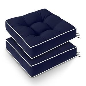 Wellsin Outdoor Chair Cushions Set of 2, Patio Cushions for Outdoor Furniture, Tufted Waterproof Outdoor Chair Pads, 19 x 19 Inch, Navy