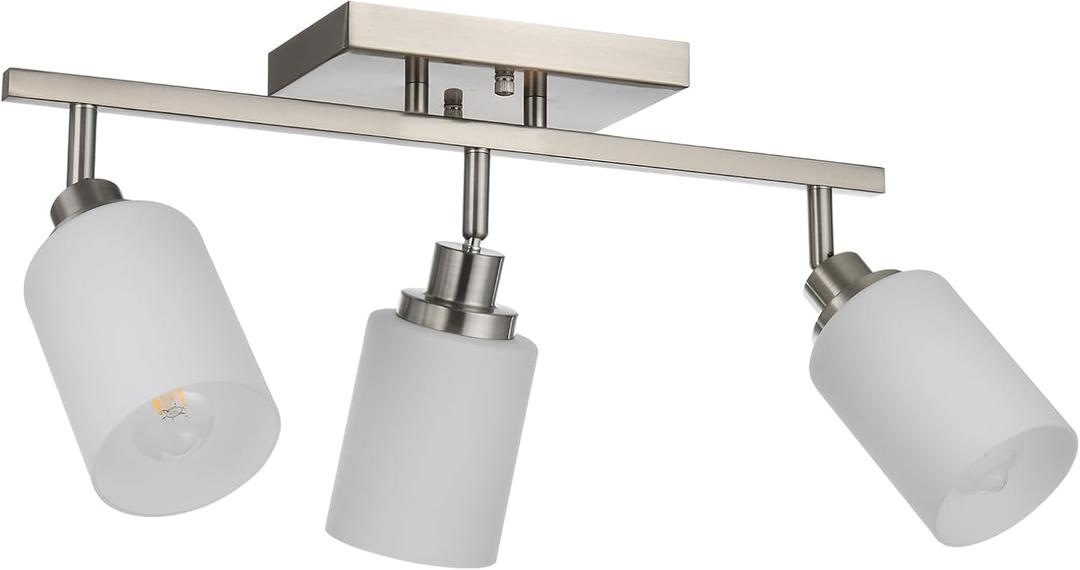 TODOLUZ Track Lighting Fixtures Ceiling, 3-Lights Brushed Nickel Wall Ceiling Spot Lighting with Opal White Glass, E26 Bulb Base