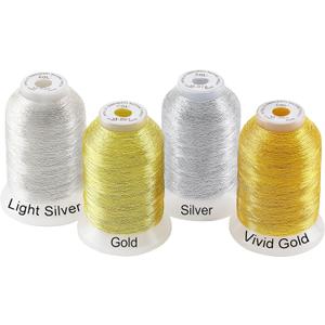 New brothread 4pcs (2 Gold+2 Silver Colors) Metallic Embroidery Machine Thread Kit 500M (550Y) Each Spool for Computerized Embroidery and Decorative Sewing