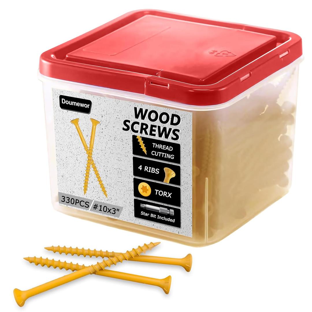 330pcs #10 x 3 Deck Screws - 3 Inch Wood Screws, Rust Resistant, Exterior Epoxy Coated, Outdoor Decking Screws, Torx/Star Drive Head, T25 Star Bit Included (5lb)