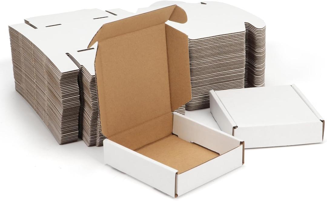 WIFTREY 100 Pcs 4X4X1 inches Small Shipping Boxes, White Corrugated Cardboard Box for Packaging Small Business, Moving, Literature Mailer