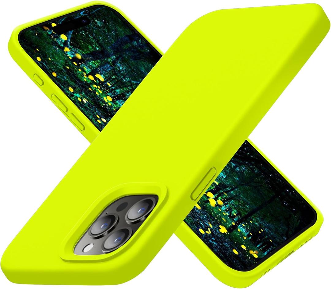 Cordking Designed for iPhone 15 Pro Max Case, Silicone Ultra Slim Shockproof Phone Case with [Soft Anti-Scratch Microfiber Lining], 6.7 inch, Fluorescent Green