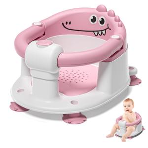 Baby Bath Seat for Babies 5 Months & Up - Non-Slip Bath Seat for Sitting Up, Soft Cushion & Compact Design, Toddler Bathtub Seat (Pink)