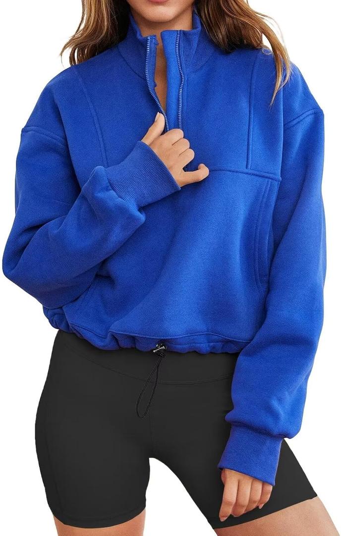 INFITTY Women's Half Zip Pullover Sweatshirts Quarter Zip Hoodies Long Sleeve Tops Fall Outfits 2025 Y2K Winter Clothes (Royal Blue)
