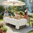LUSHVIDA Rectangle Outdoor Tablecloth with Umbrella Hole and Zipper, 60x120 Inch Beige, Washable Waterproof Table Cloth Spill Proof Wrinkle Free Table Cover for Patio Spring Summer Picnic BBQS