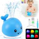 Gigilli Baby Boy Bath Toys, Light Up Whale Fountain Toys for Boys 0-6 6-12 12-18 Months or Kids Ages 1-3 2-4, Rechargeable Ocean Blue