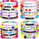 Equsion 24 Pcs Music Party Bracelets Rave Kandi Bracelets Wear and Trade Handmade Party Trinkets Vibes Alphabet Plur Music Festival Accessories Different Phrases Every Time for Women Men