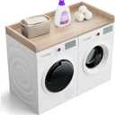 Washer Dryer Countertop, 27.5" Depth x 54" Width, Washer Dryer Wood Top for Laundry Room Organization, Melamine Countertop with Edge Rails (Oak)