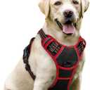 rabbitgoo Dog Harness No Pull with 2 Leash Clips, Adjustable Soft Padded, Reflective Oxford No Choke Pet Vest with Easy Control Handle for Large Dogs, Black & Red, L