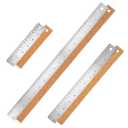 Metal Ruler with Cork Backing  Stainless Steel Metal Ruler Non-Slip Rulers with Inch and Centimeters Straight Edge Cork Base Rulers for Drafting Office Tools, Prevent Ink Leakage (15cm+30cm+45cm)