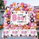 112pcs Halloween Baby Shower Balloon Arch Kit Decorations Pink A Little Boo Is Almost Due Baby Shower Girl Balloons Arch with Banner Ghost Groovy Halloween Birthday Party Decorations Supplies