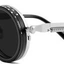 FEISEDY Adjustable Tint Sunglasses Polarized Men, 1-9 Gear Manual Dimming, Steampunk Round Metal Frame UV400 ND Filter B1400 (M)
