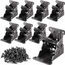 HOZEON 8 Pack 2.68 x 2.48 x 2-1/8 inches Foldable Support Bracket, Heavy Duty Folding Brackets with 88 PCS Screws, Dark Bronze Lock Extension Support for Folding Table Legs, Bed Legs, Desk Legs