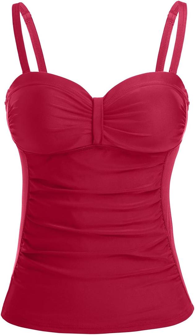 Women's Underwire Tummy Control Swimsuit Top with Push Up - No Bottom Included (Large, Red)