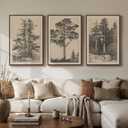 Framed Large Vintage Wall Art for Living Room, Wabi Sabi Tree Canvas 3 Piece Artwork, Classic Antique Sketch Forest Landscape Prints, Neutral Retro Botanical Rustic Painting for Bedroom 24x36 In, 24" W x 36" H x 3Pcs