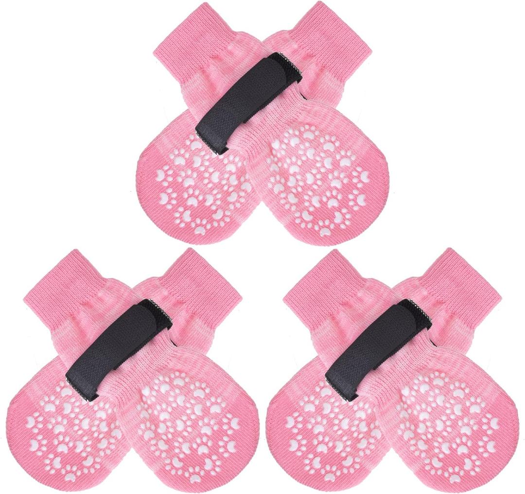 EXPAWLORER Anti-Slip Dog Socks to Prevent Licking Paws,Dog Shoes for Hot/Cold Pavement,Best Paw Protector Traction Control on Hardwood Floor,Dog Booties for Puppy Small Medium Large Senior Dogs (Small (6 Count), Pink)