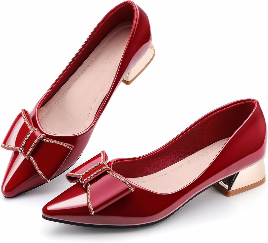 Women's Chunky Closed Toe Low Block Heels Work Pumps Comfortable Dress Wedding Shoes for Party Office (8)