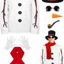 SOMSOC 8 Pieces Snowman Costume Kit Winter Frosty Costume for Men Sweatshirt Top Hat Carrot Nose Scarf Gloves for Christmas (X-Large)
