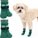 SCENEREAL Anti Slip Dog Socks to Prevent Licking Paws, Dog Shoes for Hot/Cold Pavement, Paw Protector Traction Control on Hardwood Floor, Dog Shoes Booties for Puppy Small Medium Large Senior Dogs (XS(Pack of 4), Classic Style-Green