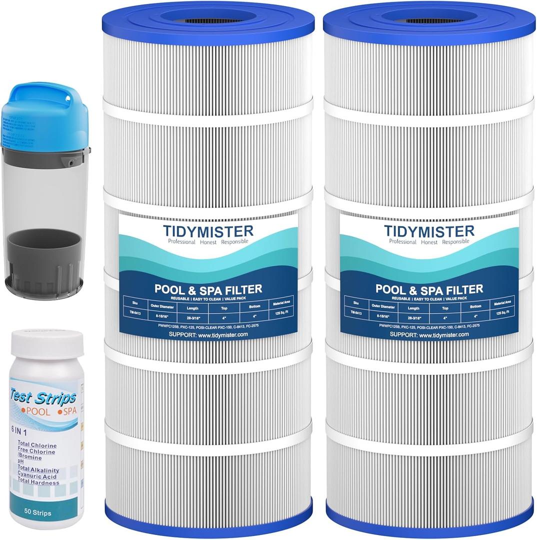 TidyMister Advanced Pool Filter Cartridge TM-8413 Compatible with PWWPC125B, PXC-125, Posi-Clear PXC-150, C-8413, Waterway Proclear 125,FC-2575,L x OD:28-3/16 x 8 15/16",125 Sq. Ft,2 Pack