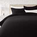 Amazon Basics Lightweight Microfiber 3-Piece Duvet Cover Set with Zipper Closure, Full/ Queen, Black, Solid