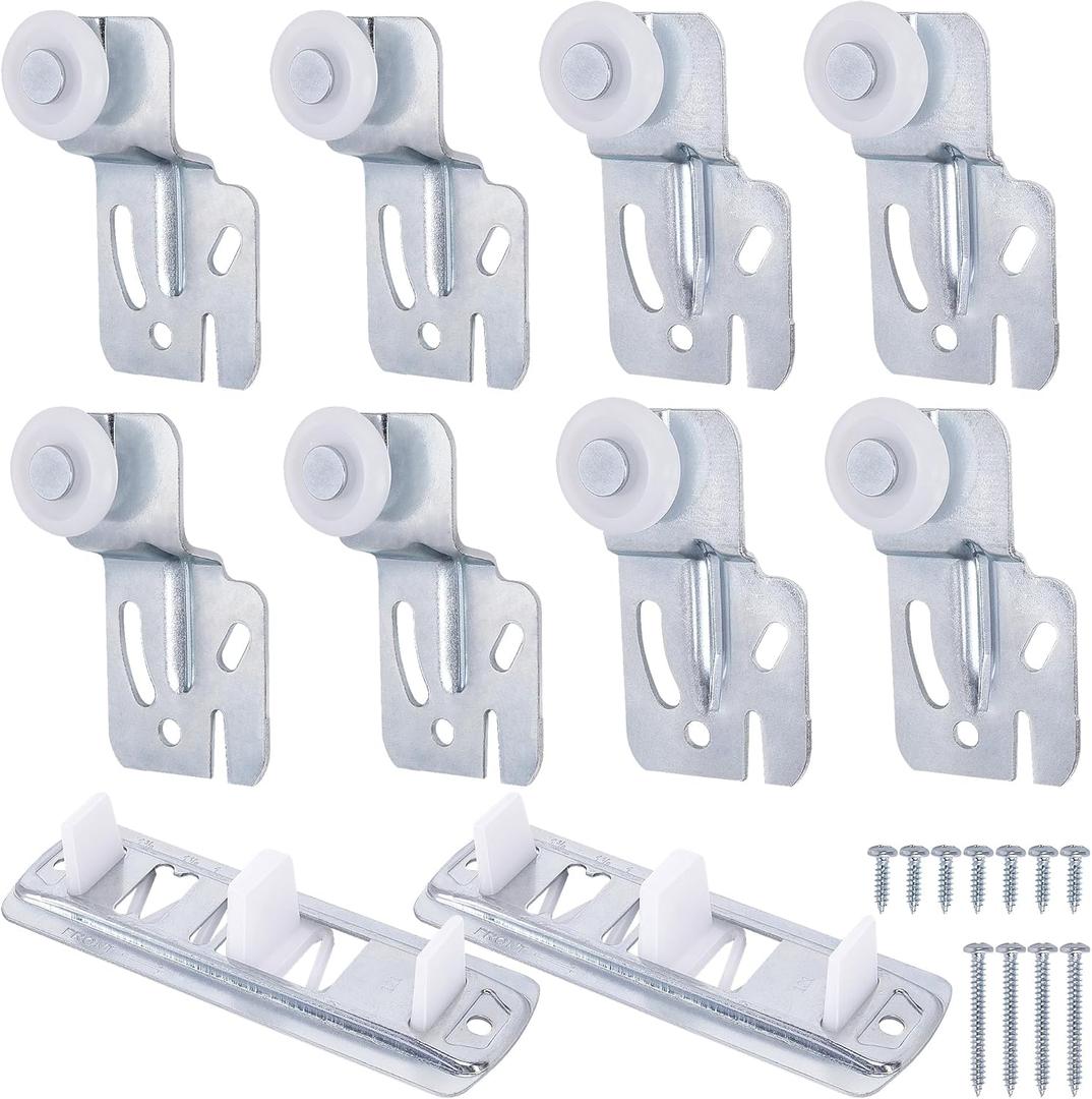 10 Pcs Sliding Closet Door Roller Kit,Wardrobe Door Roller with Slide Track,Closet Door Rollers Replacement for Top-Hung Sliding Door Hardware