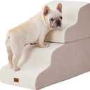 Beige Curved Dog Stairs Ramp for High Beds 22.8" H, 4-Step Dog Steps for Couch Sofa and Chair, Pet Stairs for Cats, Non-Slip Balanced Pet Steps