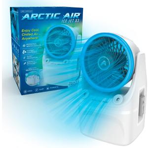 Arctic Air Ice Jet X3 Portable Air Cooler,Dual Mist Modes, Up to 8-Hour Cooling Time, 3-Speed Portable Cooler with Adjustable Airflow, USB C, LED Mood Light, Lightweight, Great for Home & Travel
