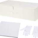 Wedding Dress Preservation Box Kit Dress Storage Box with 1 Microfiber Gloves and 100 Sheets Acid Free Tissue Paper for Storage Wedding Clothing Gown(28 x 15.7 x 7 Inch,Beige, White)