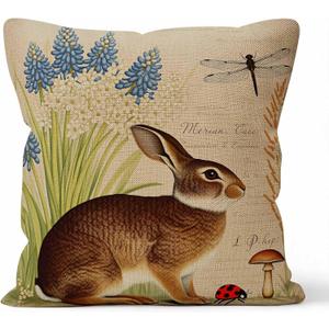 SSOIU Throw Pillow Covers Garden Flower Rabbit Hare Floral Dragonfly Cushion Pillow Case Home Decor Pillowcase 18x18 Inches