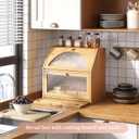 Bamboo Bread Box with Cutting Board, Double Layer Extra Large Bread Storage Bin with Door Panel for Kitchen Counter (Natural)