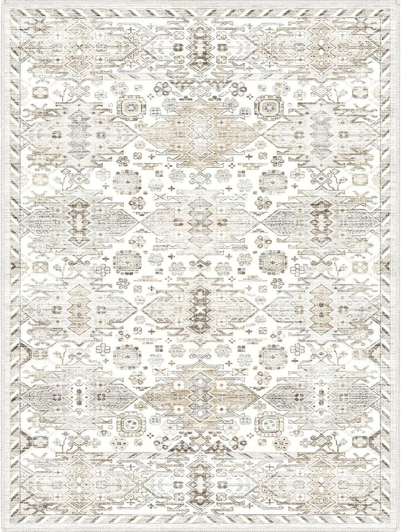 9x12 Area Rug,Machine Washable Rug 9x12 Large Rug for Living Room Bedroom (Cream Multi)
